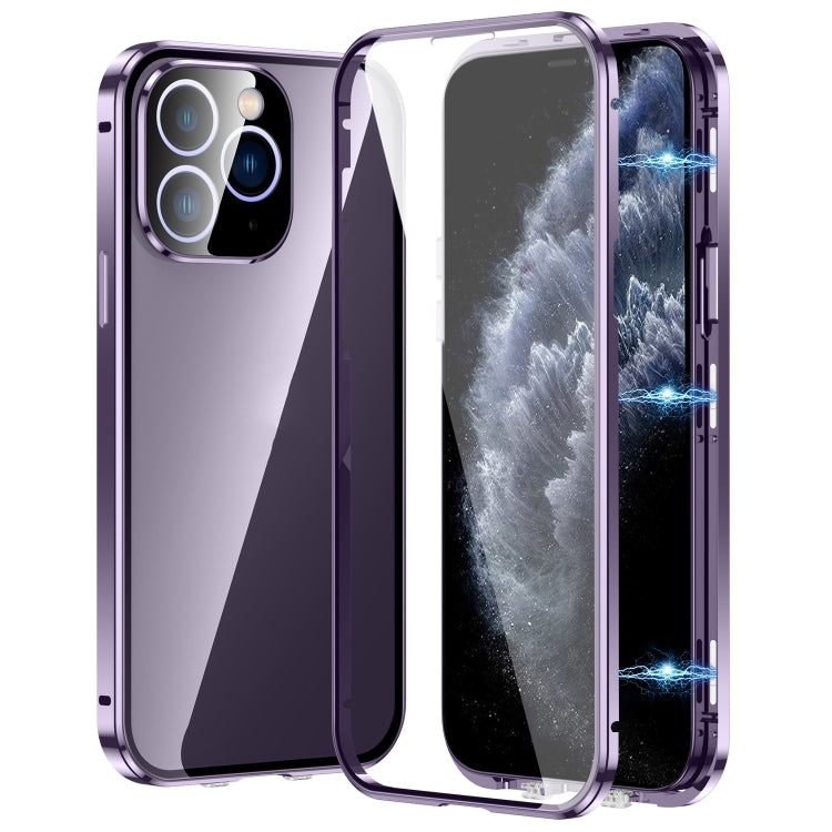 For iPhone 11 Pro Max Magnetic Double-buckle HD Tempered Glass Phone Case(Purple) - iPhone 11 Pro Max Cases by buy2fix | Online Shopping UK | buy2fix