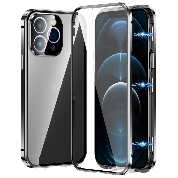 For iPhone 12 Pro Magnetic Double-buckle HD Tempered Glass Phone Case(Black) - iPhone 12 / 12 Pro Cases by buy2fix | Online Shopping UK | buy2fix