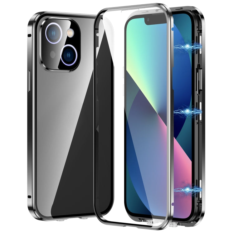 For iPhone 13 Magnetic Double-buckle HD Tempered Glass Phone Case(Black) - iPhone 13 Cases by buy2fix | Online Shopping UK | buy2fix