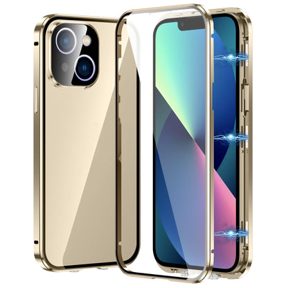 For iPhone 13 Magnetic Double-buckle HD Tempered Glass Phone Case(Gold) - iPhone 13 Cases by buy2fix | Online Shopping UK | buy2fix