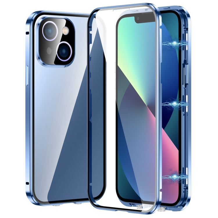 For iPhone 13 Magnetic Double-buckle HD Tempered Glass Phone Case(Blue) - iPhone 13 Cases by buy2fix | Online Shopping UK | buy2fix