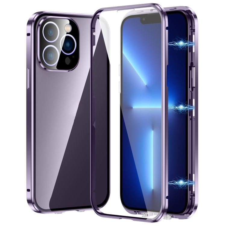For iPhone 13 Pro Magnetic Double-buckle HD Tempered Glass Phone Case(Purple) - iPhone 13 Pro Cases by buy2fix | Online Shopping UK | buy2fix
