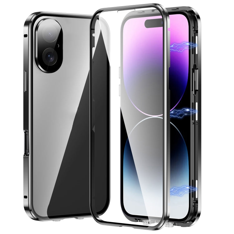 For iPhone 16 Plus Magnetic Double-buckle HD Tempered Glass Phone Case(Black) by buy2fix