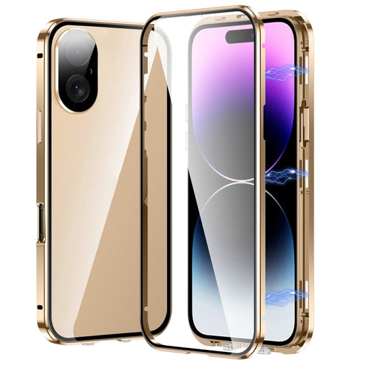 For iPhone 16 Plus Magnetic Double-buckle HD Tempered Glass Phone Case(Gold) by buy2fix