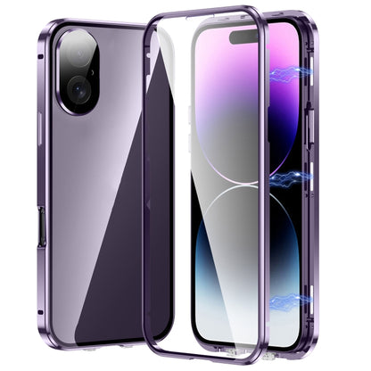 For iPhone 16 Plus Magnetic Double-buckle HD Tempered Glass Phone Case(Purple) by buy2fix