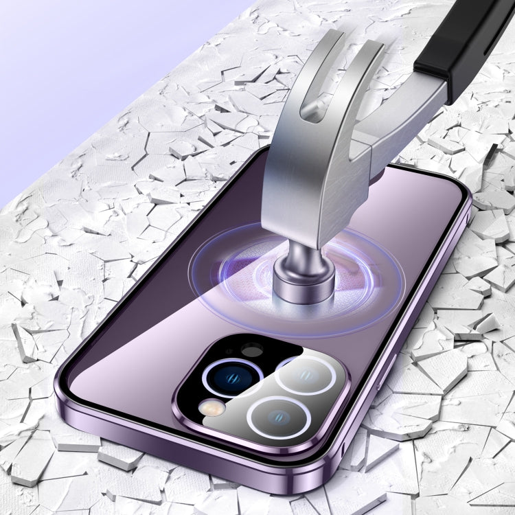 For iPhone 16 Plus Magnetic Double-buckle HD Tempered Glass Phone Case(Blue) by buy2fix