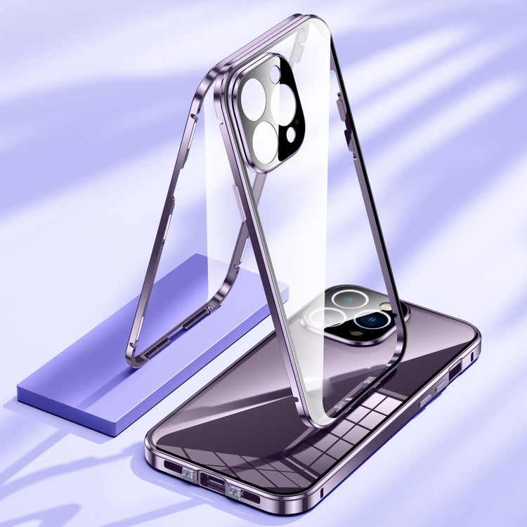 For iPhone 16 Plus Magnetic Double-buckle HD Tempered Glass Phone Case(Gold) by buy2fix