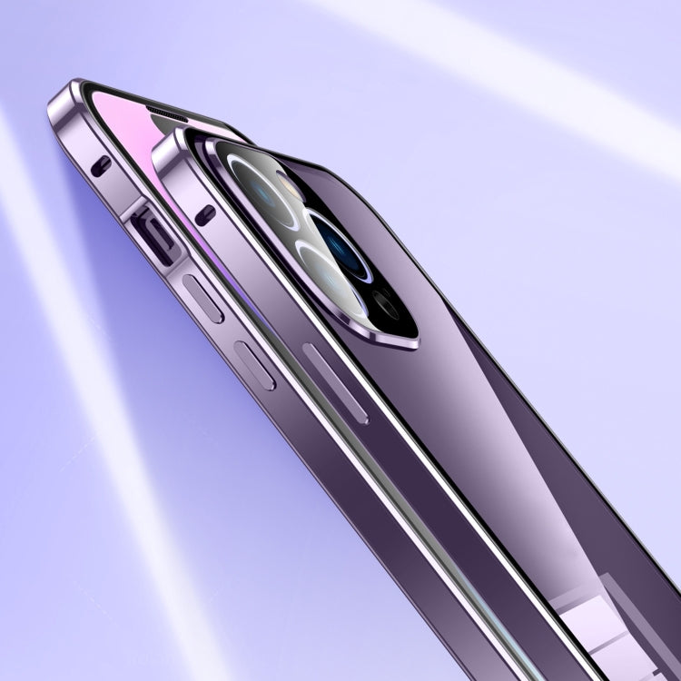 For iPhone 16 Plus Magnetic Double-buckle HD Tempered Glass Phone Case(Silver) by buy2fix