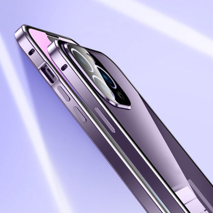 For iPhone 16 Plus Magnetic Double-buckle HD Tempered Glass Phone Case(Blue) by buy2fix