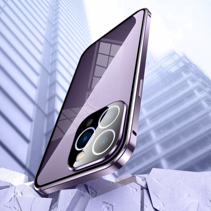 For iPhone 16 Plus Magnetic Double-buckle HD Tempered Glass Phone Case(Purple) by buy2fix