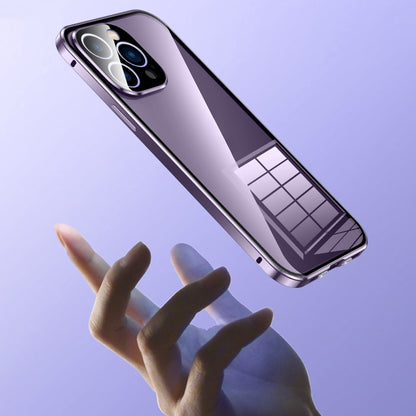 For iPhone 12 Magnetic Double-buckle HD Tempered Glass Phone Case(Purple) - iPhone 12 / 12 Pro Cases by buy2fix | Online Shopping UK | buy2fix