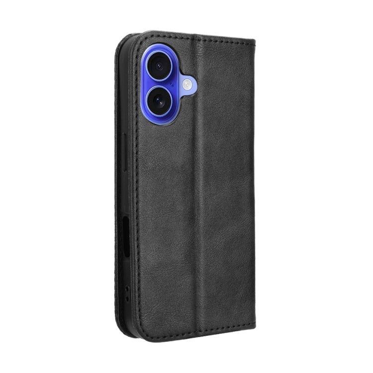 For iPhone 16 Plus Magnetic Buckle Retro Texture Leather Phone Case(Black) by buy2fix