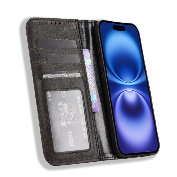 For iPhone 16 Plus Magnetic Buckle Retro Texture Leather Phone Case(Black) by buy2fix