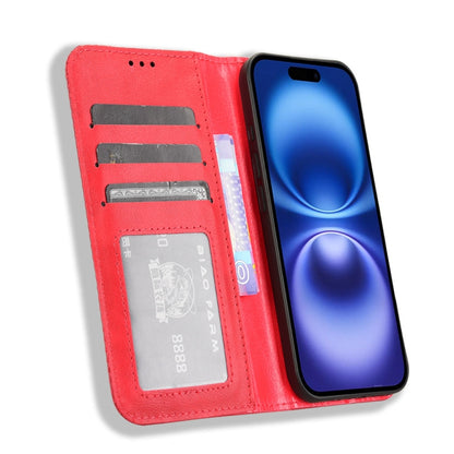 For iPhone 16 Plus Magnetic Buckle Retro Texture Leather Phone Case(Red) - iPhone 16 Plus Cases by buy2fix | Online Shopping UK | buy2fix