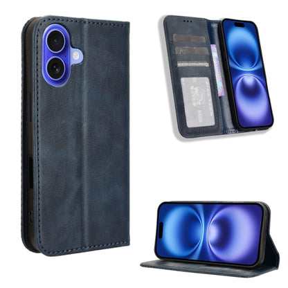 For iPhone 16 Plus Magnetic Buckle Retro Texture Leather Phone Case(Blue) by buy2fix
