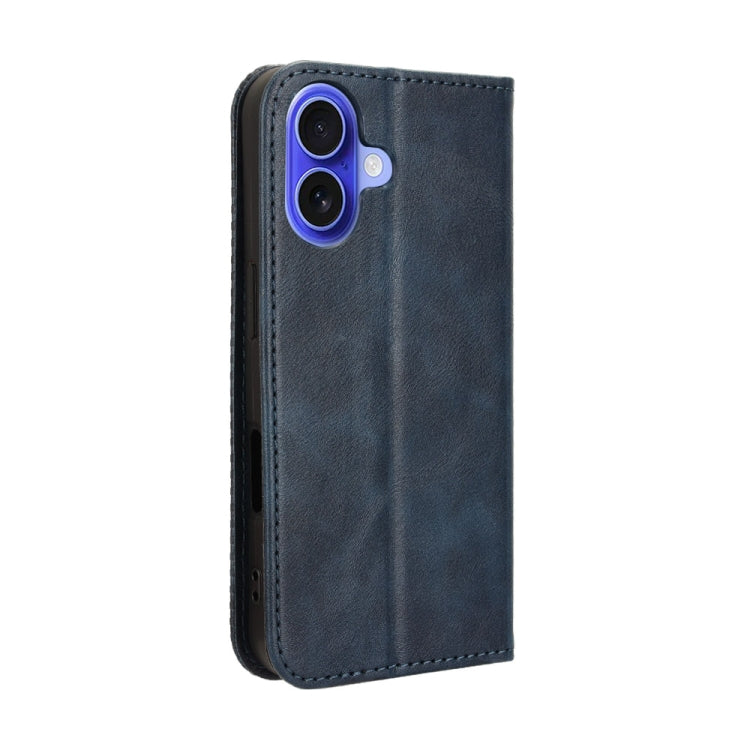 For iPhone 16 Plus Magnetic Buckle Retro Texture Leather Phone Case(Blue) by buy2fix