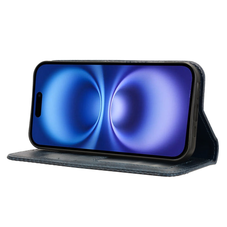 For iPhone 16 Plus Magnetic Buckle Retro Texture Leather Phone Case(Blue) by buy2fix