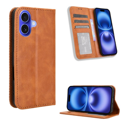 For iPhone 16 Plus Magnetic Buckle Retro Texture Leather Phone Case(Brown) by buy2fix