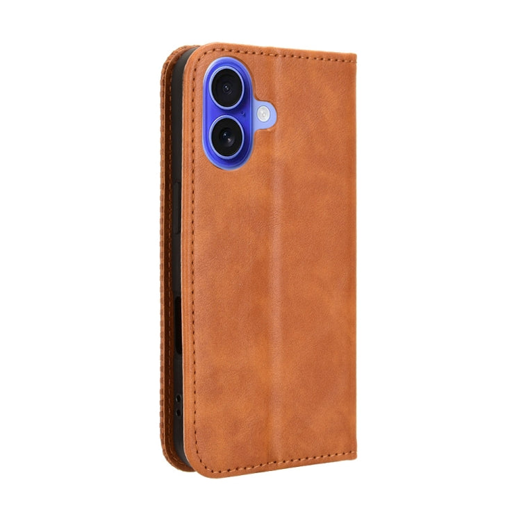 For iPhone 16 Plus Magnetic Buckle Retro Texture Leather Phone Case(Brown) by buy2fix
