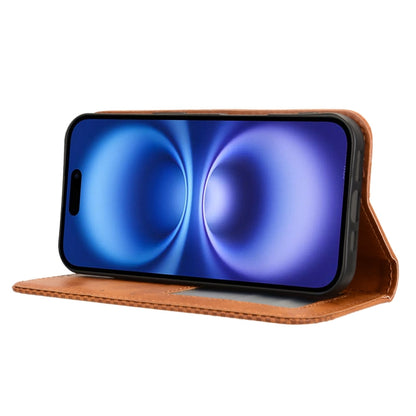 For iPhone 16 Plus Magnetic Buckle Retro Texture Leather Phone Case(Brown) by buy2fix