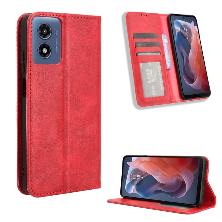 For Motorola Moto G Play 4G 2024 Magnetic Buckle Retro Texture Leather Phone Case(Red) - Motorola Cases by buy2fix | Online Shopping UK | buy2fix