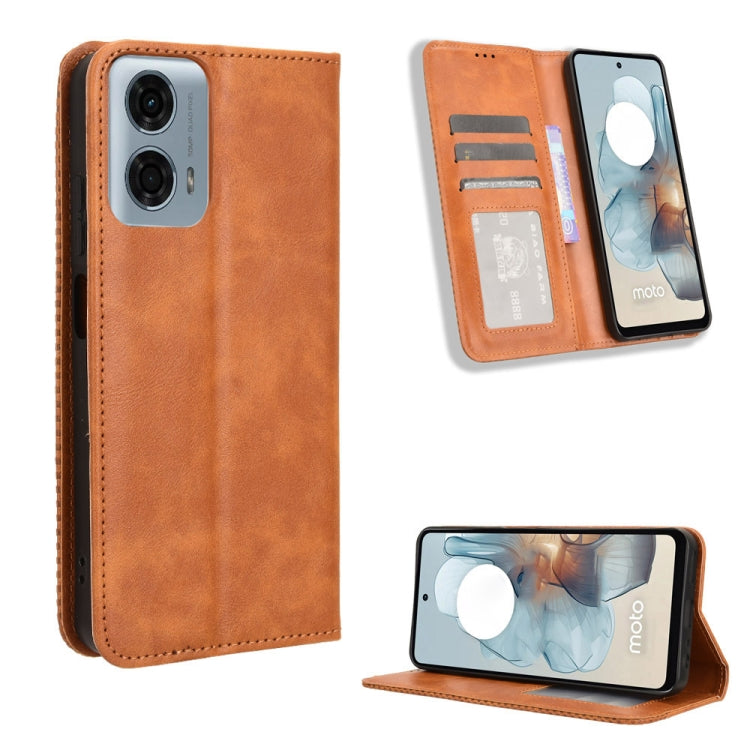 For Motorola Moto G Power 5G 2024 Magnetic Buckle Retro Texture Leather Phone Case(Brown) - Motorola Cases by buy2fix | Online Shopping UK | buy2fix