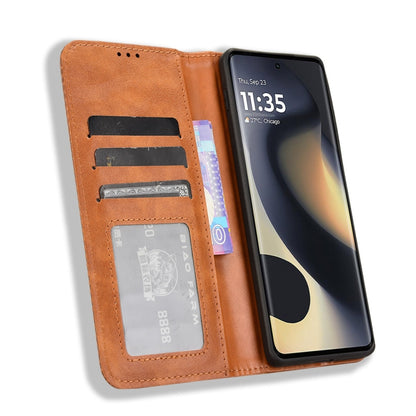 For Motorola Edge 2024 5G Magnetic Buckle Retro Texture Leather Phone Case(Brown) by buy2fix