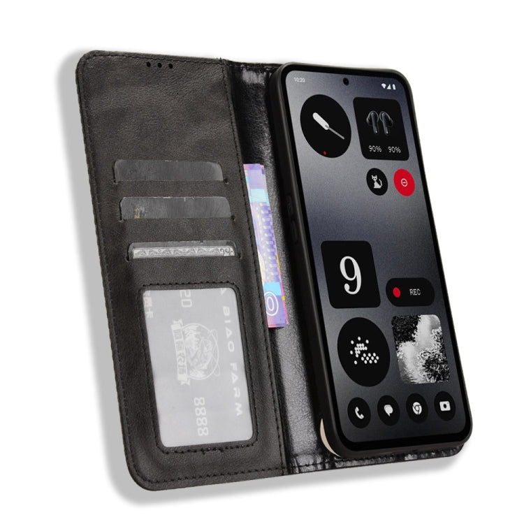 For Nothing CMF Phone 1 Magnetic Buckle Retro Texture Leather Phone Case(Black) - Nothing Cases by buy2fix | Online Shopping UK | buy2fix