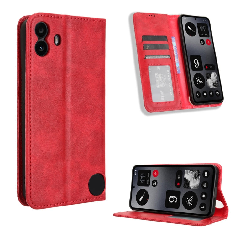 For Nothing CMF Phone 1 Magnetic Buckle Retro Texture Leather Phone Case(Red) - Nothing Cases by buy2fix | Online Shopping UK | buy2fix