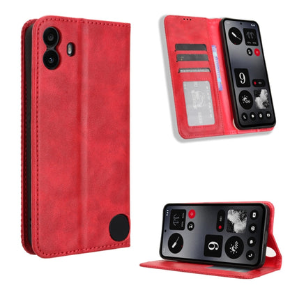 For Nothing CMF Phone 1 Magnetic Buckle Retro Texture Leather Phone Case(Red) - Nothing Cases by buy2fix | Online Shopping UK | buy2fix