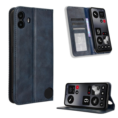 For Nothing CMF Phone 1 Magnetic Buckle Retro Texture Leather Phone Case(Blue) - Nothing Cases by buy2fix | Online Shopping UK | buy2fix