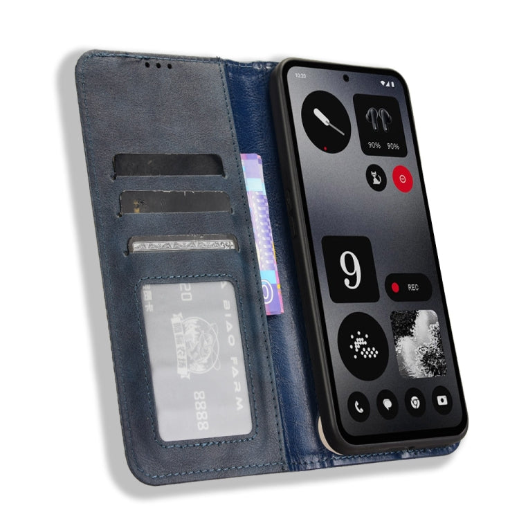 For Nothing CMF Phone 1 Magnetic Buckle Retro Texture Leather Phone Case(Blue) - Nothing Cases by buy2fix | Online Shopping UK | buy2fix