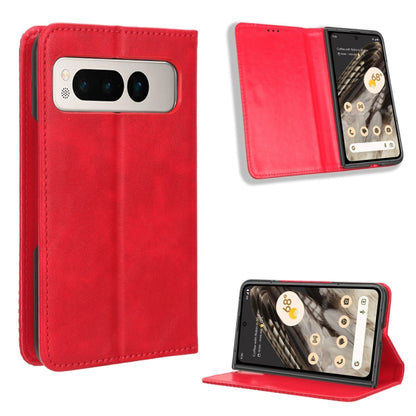 For Google Pixel Fold Magnetic Buckle Retro Texture Leather Phone Case(Red) - Google Cases by buy2fix | Online Shopping UK | buy2fix