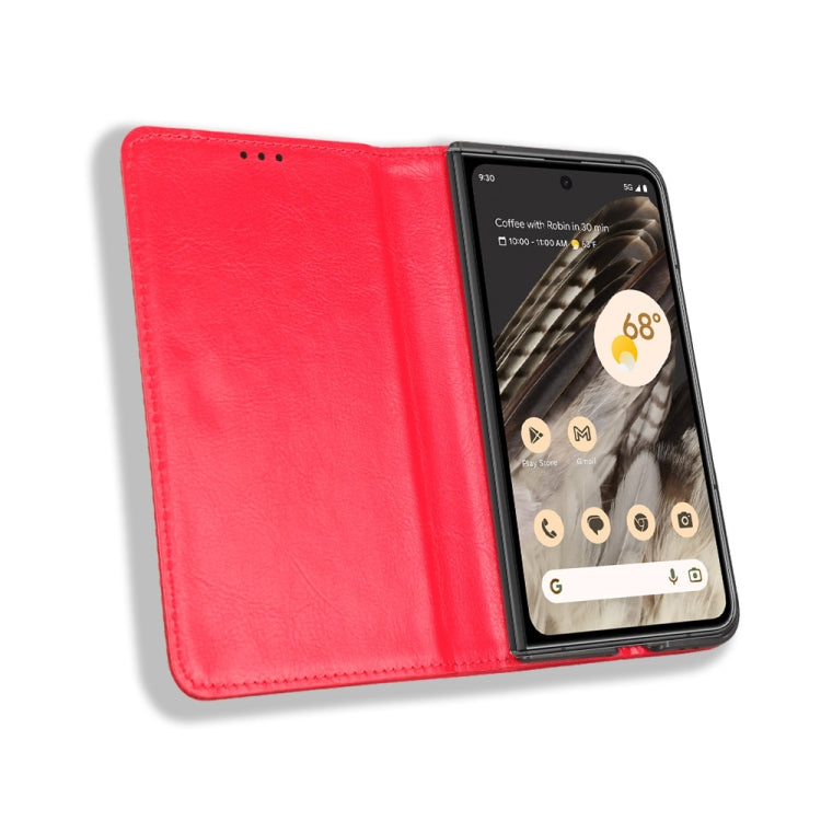 For Google Pixel Fold Magnetic Buckle Retro Texture Leather Phone Case(Red) - Google Cases by buy2fix | Online Shopping UK | buy2fix