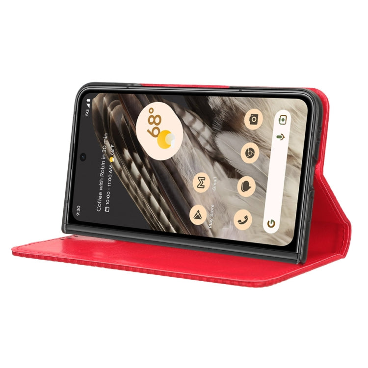 For Google Pixel Fold Magnetic Buckle Retro Texture Leather Phone Case(Red) - Google Cases by buy2fix | Online Shopping UK | buy2fix