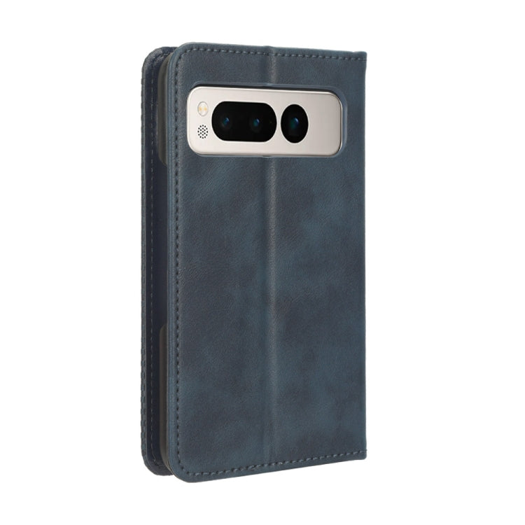 For Google Pixel Fold Magnetic Buckle Retro Texture Leather Phone Case(Blue) by buy2fix