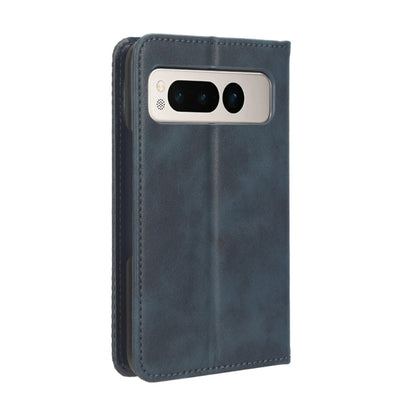 For Google Pixel Fold Magnetic Buckle Retro Texture Leather Phone Case(Blue) by buy2fix