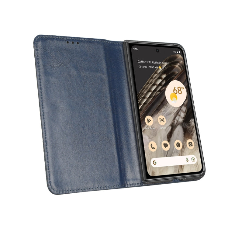 For Google Pixel Fold Magnetic Buckle Retro Texture Leather Phone Case(Blue) by buy2fix