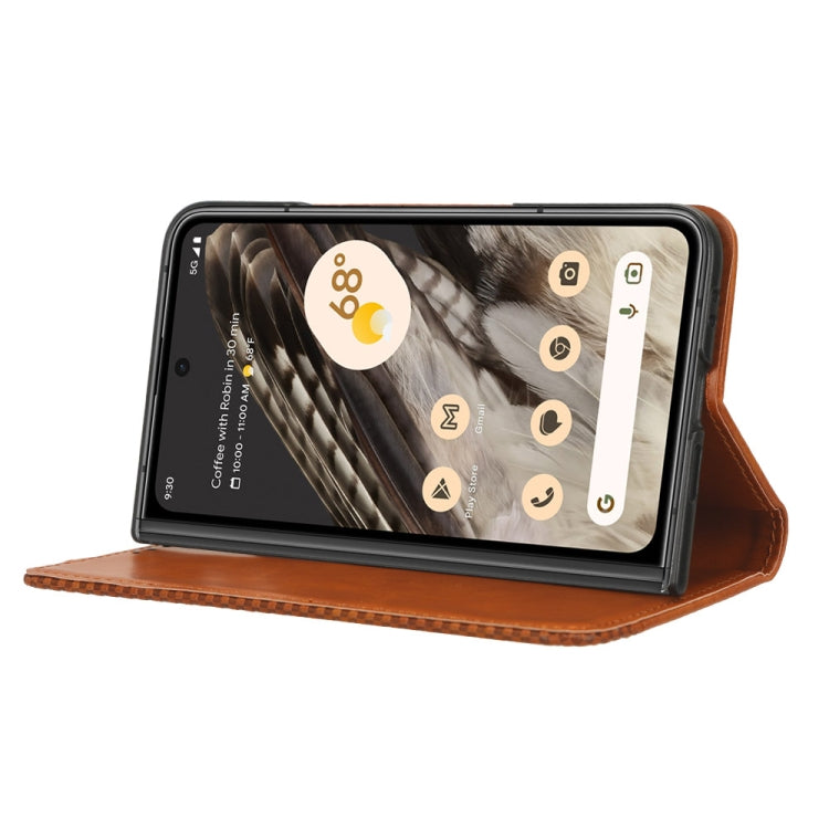 For Google Pixel Fold Magnetic Buckle Retro Texture Leather Phone Case(Brown) - Google Cases by buy2fix | Online Shopping UK | buy2fix