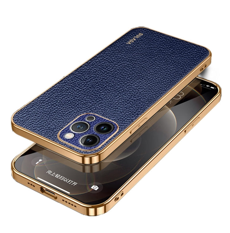 For iPhone 15 Pro SULADA TPU + Litchi Texture Leather Phone Case(Blue) - iPhone 15 Pro Cases by SULADA | Online Shopping UK | buy2fix