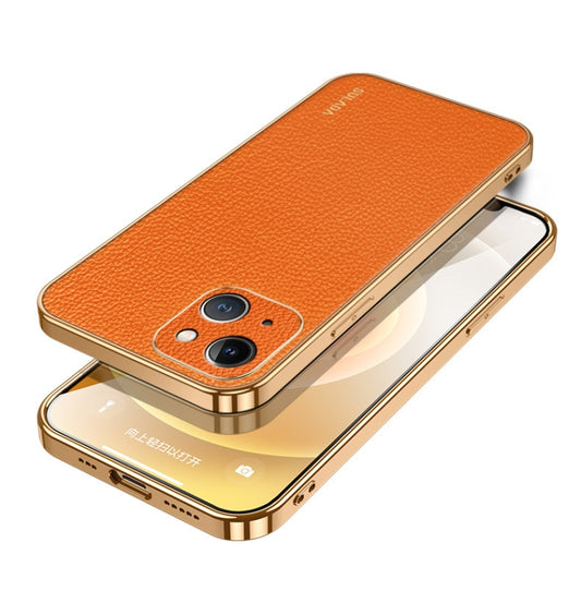 For iPhone 15 Plus SULADA TPU + Litchi Texture Leather Phone Case(Orange) - iPhone 15 Plus Cases by SULADA | Online Shopping UK | buy2fix