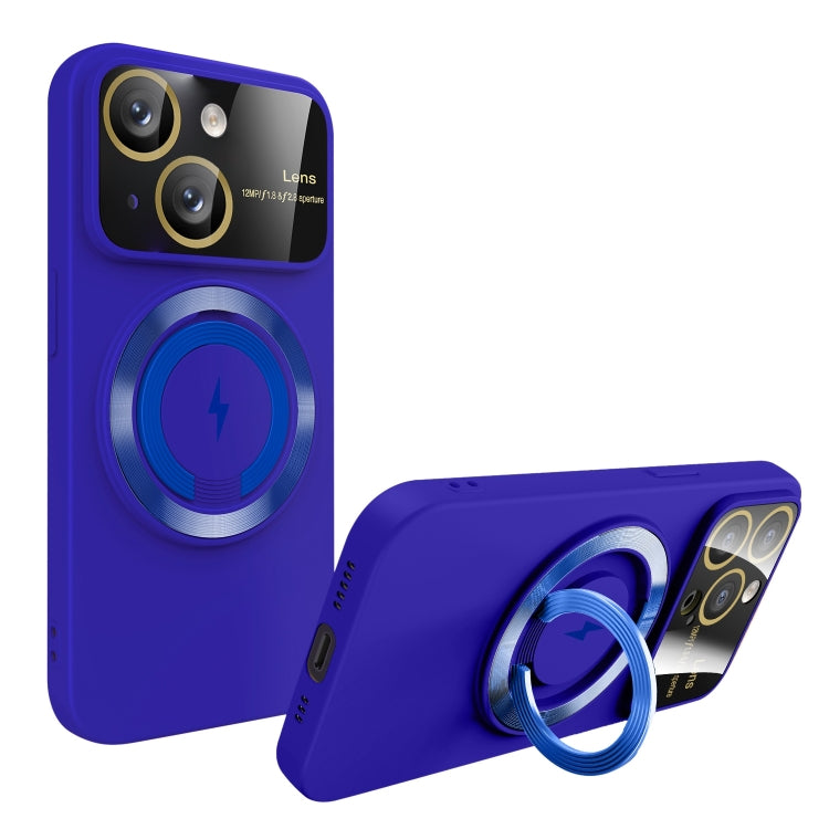 For iPhone 15 Large Window MagSafe Magnetic Holder Phone Case(Klein Blue) - iPhone 15 Cases by buy2fix | Online Shopping UK | buy2fix