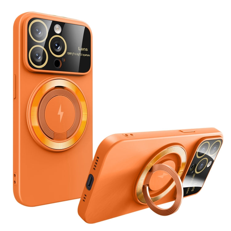 For iPhone 13 Pro Large Window MagSafe Magnetic Holder Phone Case(Orange) - iPhone 13 Pro Cases by buy2fix | Online Shopping UK | buy2fix