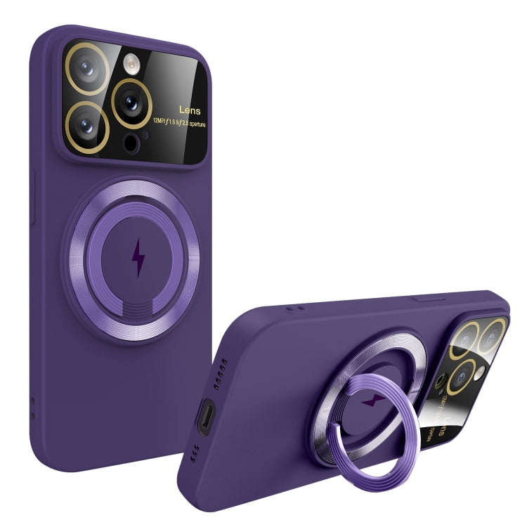 For iPhone 12 Pro Large Window MagSafe Magnetic Holder Phone Case(Dark Purple) by buy2fix