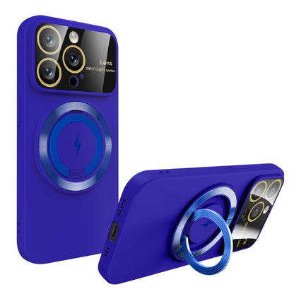 For iPhone 12 Pro Large Window MagSafe Magnetic Holder Phone Case(Klein Blue) - iPhone 12 / 12 Pro Cases by buy2fix | Online Shopping UK | buy2fix