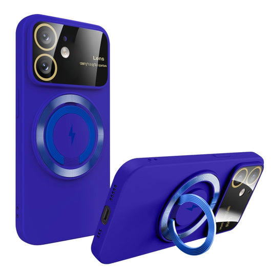 For iPhone 12 Large Window MagSafe Magnetic Holder Phone Case(Klein Blue) - iPhone 12 / 12 Pro Cases by buy2fix | Online Shopping UK | buy2fix