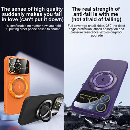 For iPhone 12 Pro Large Window MagSafe Magnetic Holder Phone Case(Dark Purple) by buy2fix