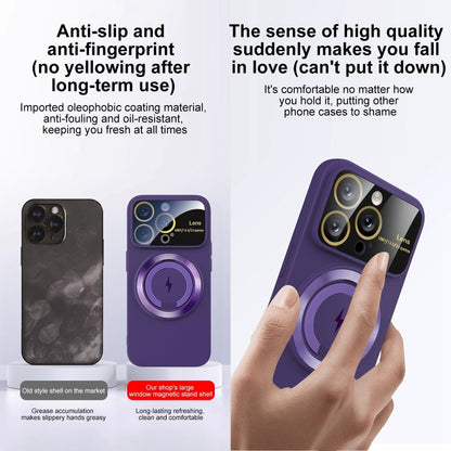 For iPhone 15 Large Window MagSafe Magnetic Holder Phone Case(Dark Purple) - iPhone 15 Cases by buy2fix | Online Shopping UK | buy2fix