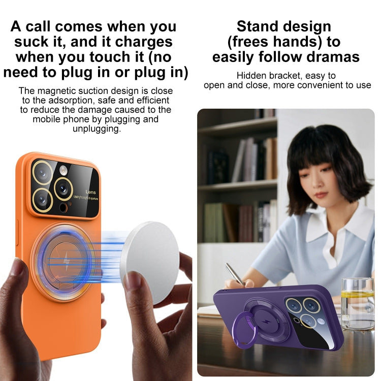 For iPhone 11 Pro Max Large Window MagSafe Magnetic Holder Phone Case(Orange) by buy2fix