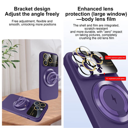 For iPhone 12 Pro Large Window MagSafe Magnetic Holder Phone Case(Dark Purple) by buy2fix